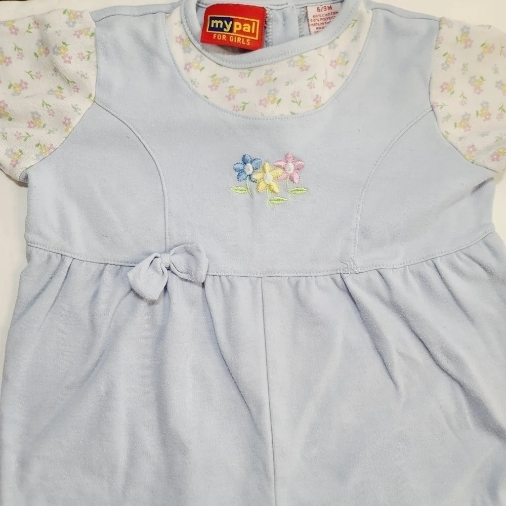 Vintage 90s My Pal For Girls Blue Floral Long Sleeve Romper